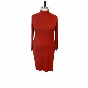 Boohoo Bodycon Dress Rust Orange Mockneck Turtleneck Fall Photoshoot US 18